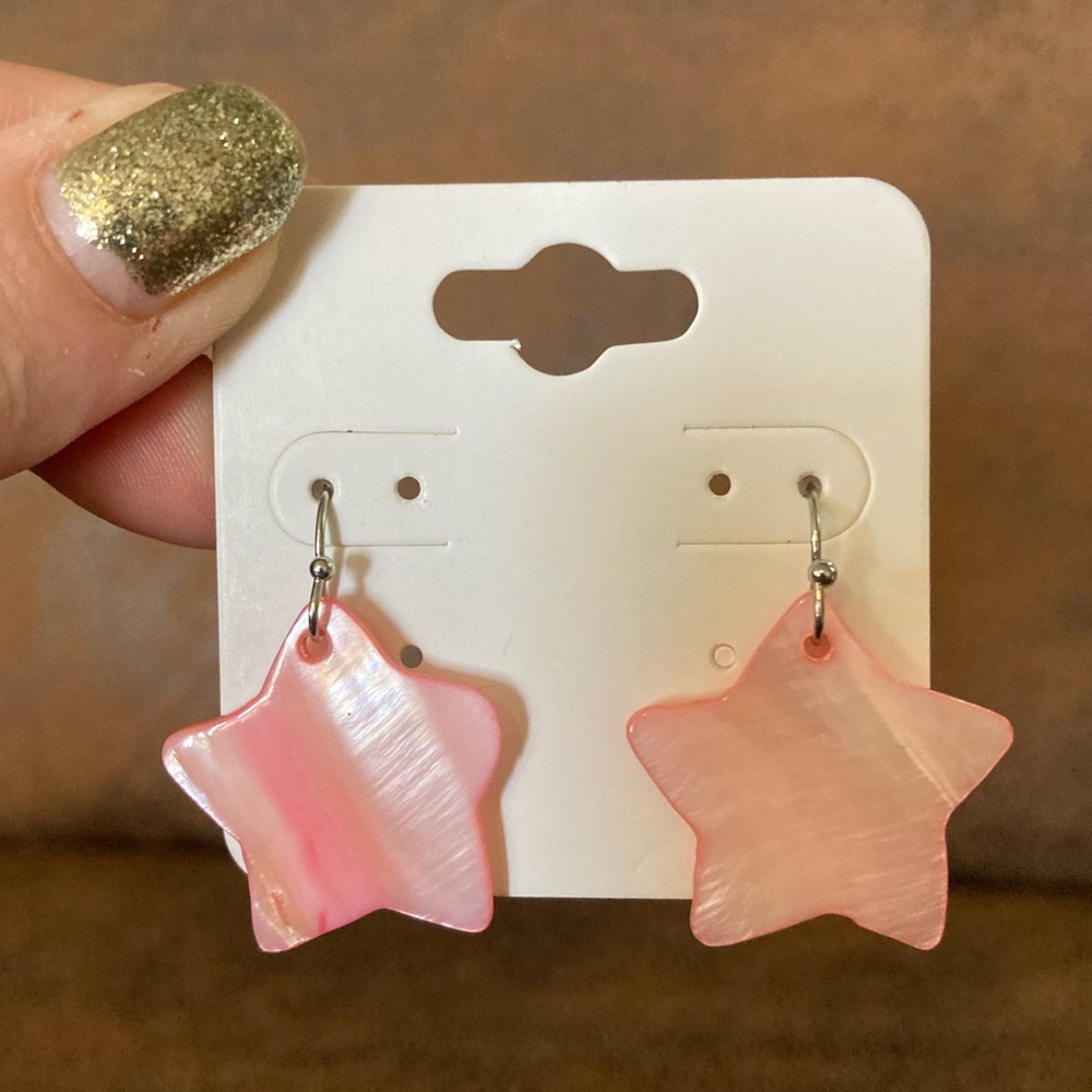 Natural Seashell Star Shaped Earrings Hand Carved